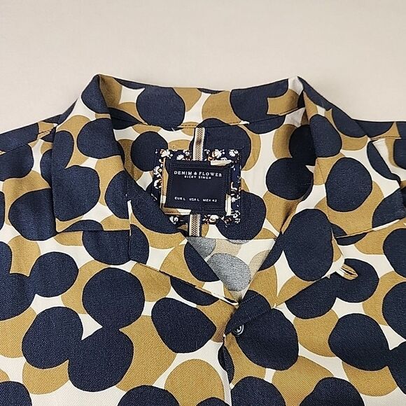 Denim & Flower Rickey Singh Large Shirt Mens Geometric Retro Short Sleeve Button - Picture 3 of 8